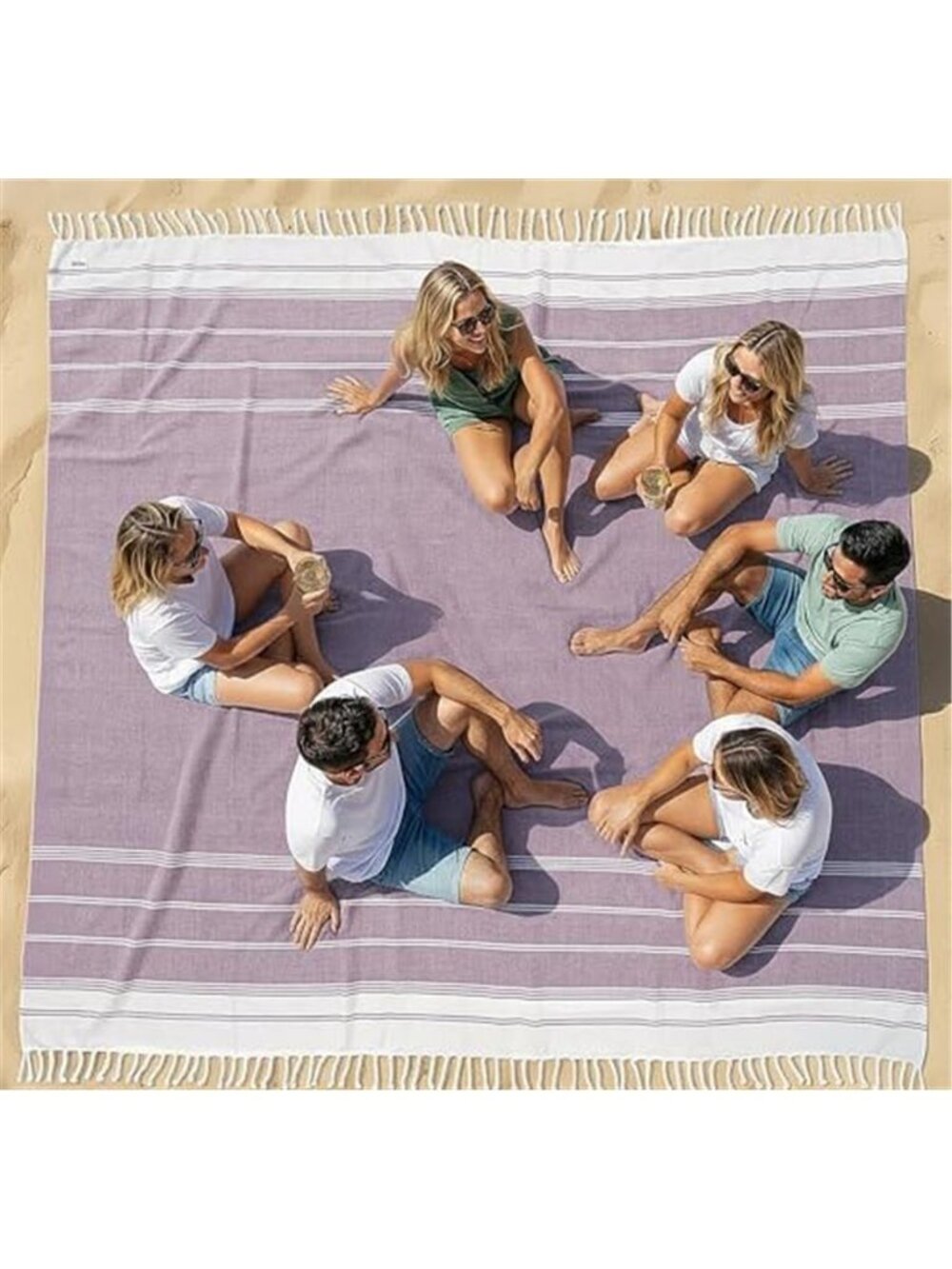 Oversized Turkish Beach Blanket Sandproof Picnic Camping Throw 82x82 Cotton